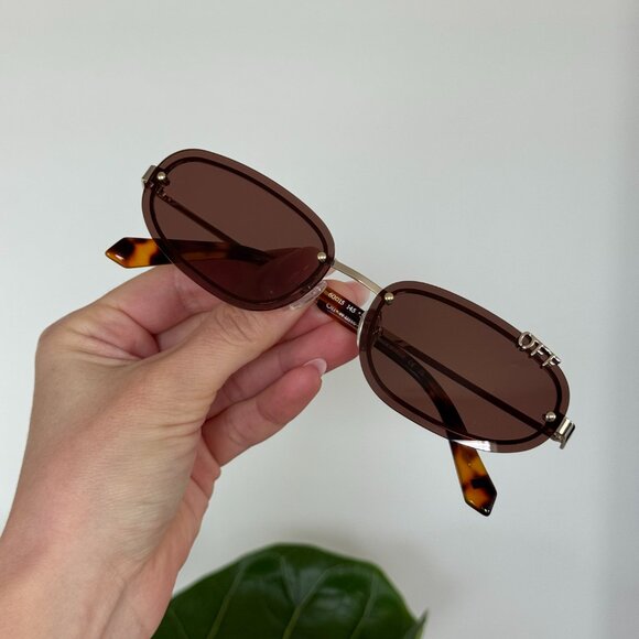 Off-White MIAMI Men Sunglasses Gold Brown Oval OERI13M MIAMI 7664 NEW AUTHENTIC - Picture 2 of 16